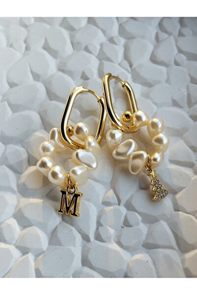 Amabel Jewelerys Oval Steel Earrings with Christmas Tree and Letter Charms