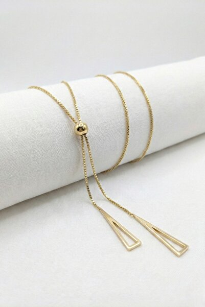 Lorivelle Gold Renk Asansörlü Üçgen Uçlu Kravat Çelik Kolye - Geometrik Salla...