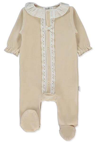 Bebetto Velvet Patterned Jumpsuit (Cute Smile) Beige