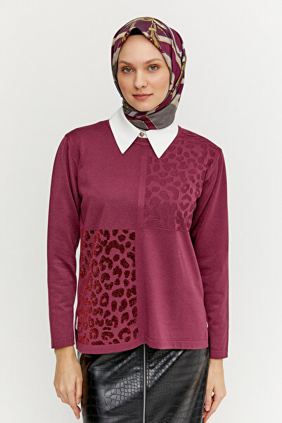 Setrms Leopar Desenli Sim Detaylı Triko Bluz