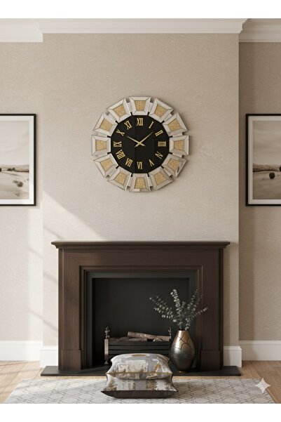 AAA Lüks Dekoratif Duvar Saati | Gold Romen Rakamlı ve Mozaik Taş Detaylı