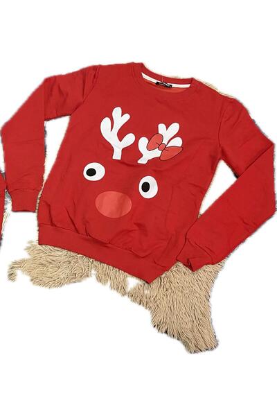 ADROM Bluza de Crăciun cu imprimeu grafic, Roșu