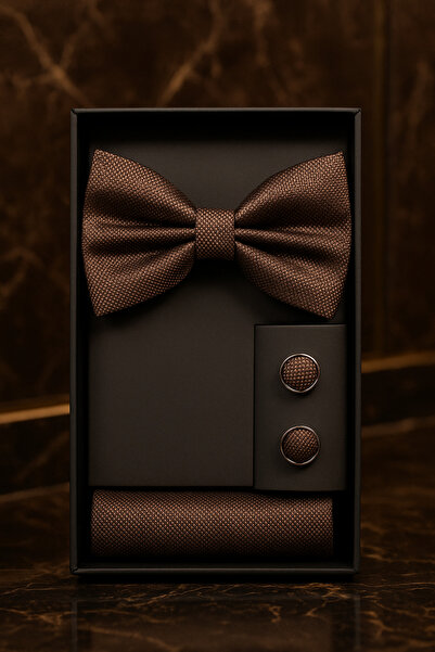 AndraRose Styles Men's Bow Tie + Button + Handkerchief Set - Bronze Sovereign