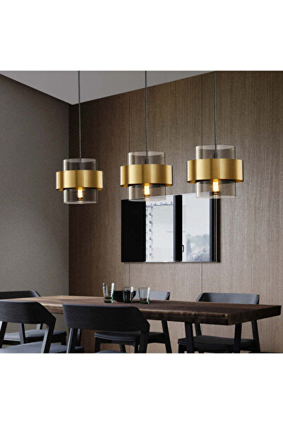 ALC-Shop Lustra Suspendata LC855/3LGY, 3XE27, Inaltime Reglabila, Sticla si Metal