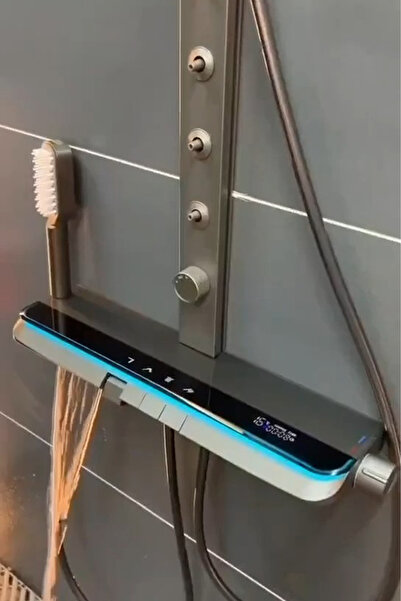 banyonatural LÜX DİJİTAL GÖSTERGELİ VE LEDLİ 5 FONKSİYONLU PİYANO DUŞ SETİ PASLANMAZ ANTRASİT