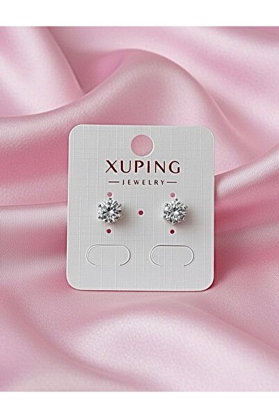 EFSU BİJUTERİ 316L Paslanmaz Çelik Xuping Unisex Silver İri Zirkon Taşlı Küpe