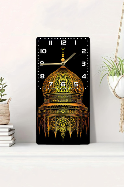 kutuTR 3D Looking 2D Uv Printing Mdf Painting Clock Islamic Decor with Gold Dome Motif 20X40 Cm-Dts171