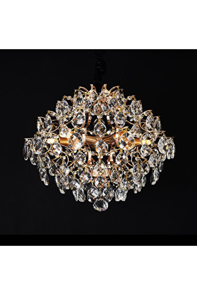 ALC-Shop Candelabru Cristal CC9259/5FGD, 5x E14, Diametru 40cm, Auriu Lucios