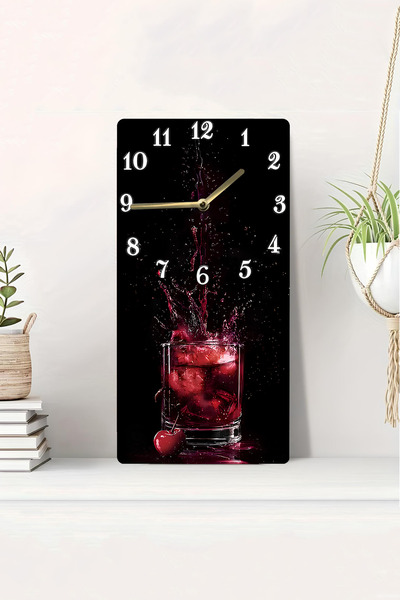 kutuTR 2D Uv Printing Mdf Table Clock with 3D Look Cherry Splatter Design on Dark Background 20X40 Cm-Dts170