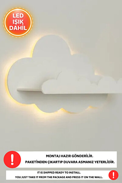 Dekorvin 1 Adet Bulut Rafı Led Işık Gece Lambası Bebek Çocuk Odası Duvar Dekorasyon Aydınlatma Ahşap Lamba