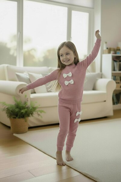 minitrends Cotton Report Bow Detailed Girls' Top and Bottom Set