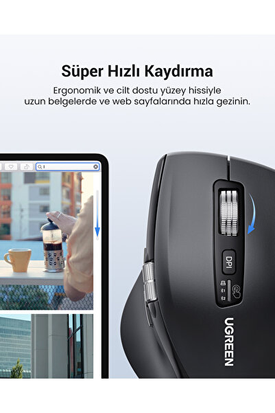 Ugreen Ergonomik 5000 DPI Sessiz Kablosuz Wireless Mouse, Siyah , 45792