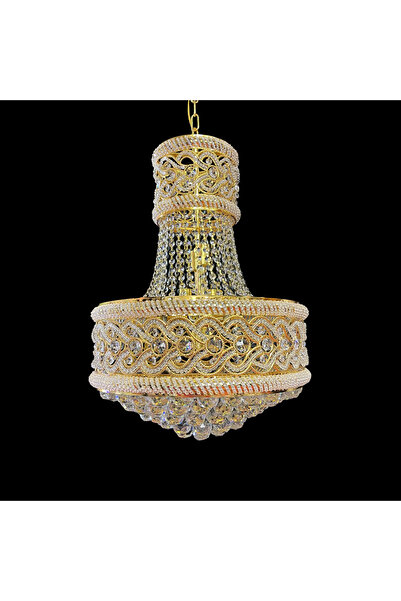 ALC-Shop Candelabru Cristal CC718/400, 11x E14, Diametru 40cm, Auriu Lucios