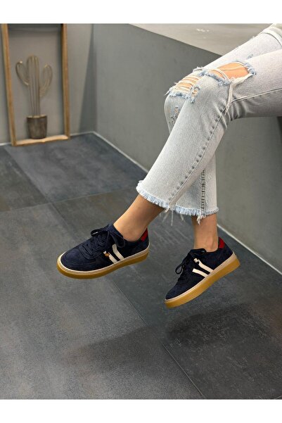 DİVA Lacivert Süet Deri Bağcıklı Kadın Günlük Spor