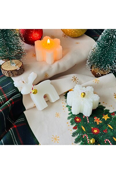 Christmas Themed Gift Candle Set Snowflake And Deer White