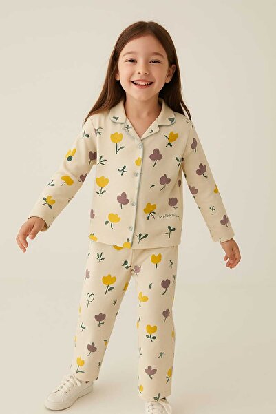 renkli diyar Girls' Buttoned Pajama Set Nursery Kindergarten Primary School
