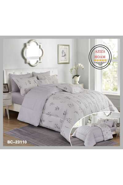 FABRIC 100% cotton, double bed, 10 pieces. A calming gray floral bedspread with a soft design adds a touch of elegance and provides perfect comfort for your room.