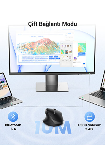 Ugreen Ergonomik 5000 DPI Sessiz Kablosuz Wireless Mouse, Siyah , 45792
