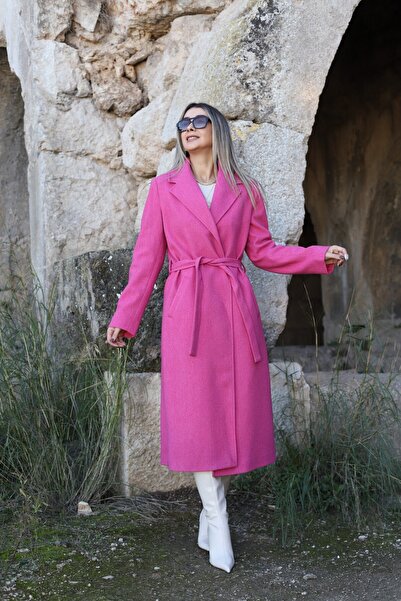 bytugcekaya Pembe Standart Beden Astarlı Kaşe Kaban