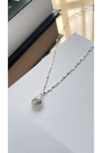 STİL NOKTA Çelik Deniz Kabuğu İncili Kolye Zirkon Taş Kararma Yapmaz Ayarlana...