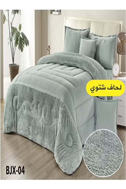 Moon طقم غطاء سرير شتوي قابل للعكس مكون من 4 قطع (مخمل × فرو) - يناسب سريرًا بمقاس 120×200 سم