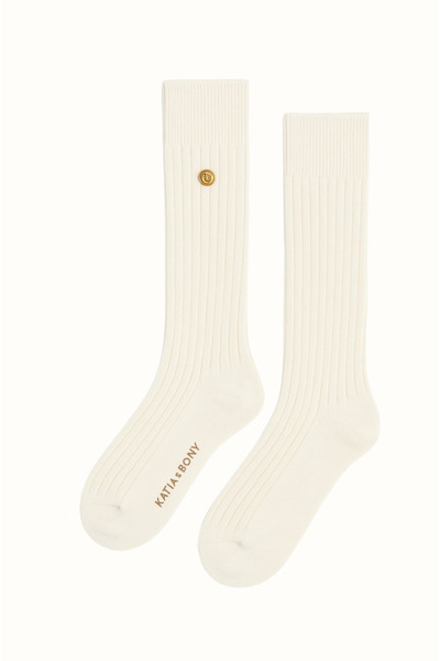 Katia&Bony Women's Ribbed Wool Knee Socks Ecru