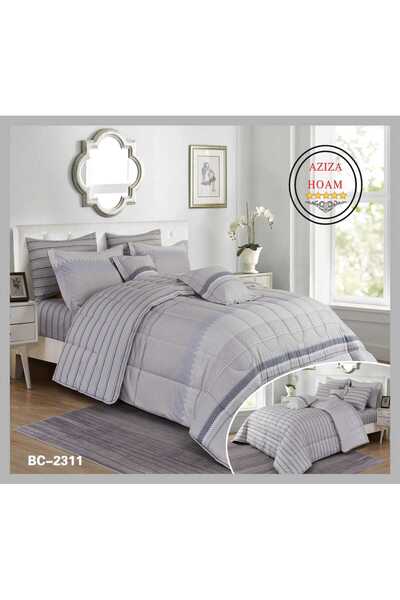 FABRIC 100% cotton, double bed, 10-piece set. Stylish gray striped bedspread adds a distinctive modern touch and provides superior comfort to perfectly complement your room.
