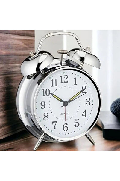 Epilons Silver Color Metal Alarm Table Clock