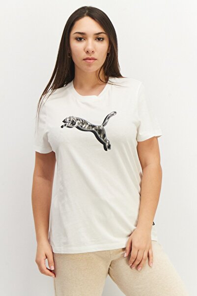 Puma تيشيرت رياضي نسائي بأكمام قصيرة من ماركة معروفة، أبيض/أسود