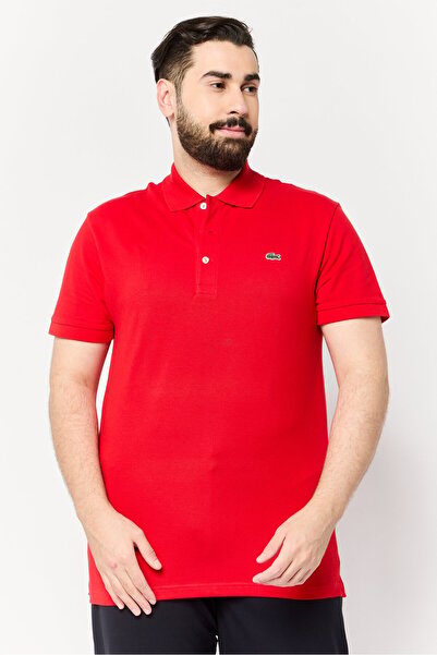 Lacoste Men Slim Fit Short Sleeve Embroidered Logo Polo Shirt, Red