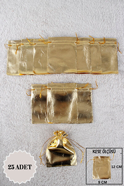 Mortex Gold Lame Baskılı Kese 25 Adet 9x12 Cm Kına, Çerez, Kuruyemiş, Hediyel...