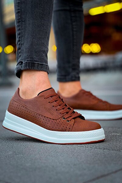 Lucy Shoes حذاء رياضي رجالي يومي من الجلد برباط من كاواين YG043 CBT - أسمر