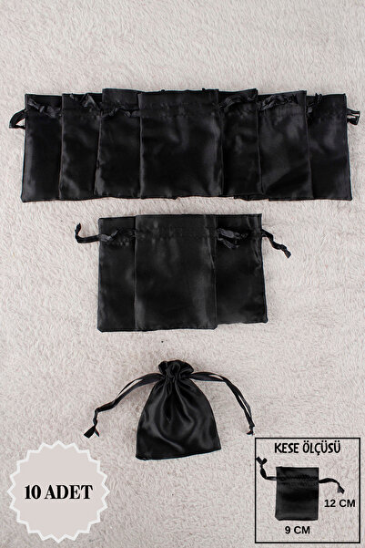 Mortex Siyah Saten Kese 10 Adet 9x12 Cm Kına, Çerez, Kuruyemiş, Hediyelik, Al...