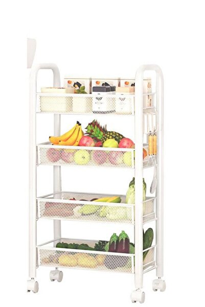 OEM Etajeră multifuncțională din metal cu 4 rafturi și roți pivotante. Alb