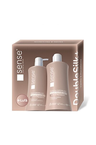 Sense Gift Set with Loofah, DoubleSilk+, Vanilla & Macadamia - Liquid Soap 330ml & Shower Gel 330ml