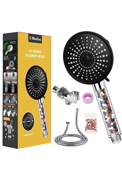 XtmGoods Set cap de duș cu accesorii, XtmGoods, 5 moduri de pulverizare, reglabil, filtru de apă, negru