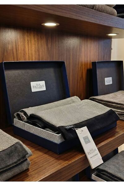 Exve Exclusive Silver Black Eyelet Patterned Gift Pu Leather Boxed Double-Sided Scarf Boxed Shawl Ribbed Knit