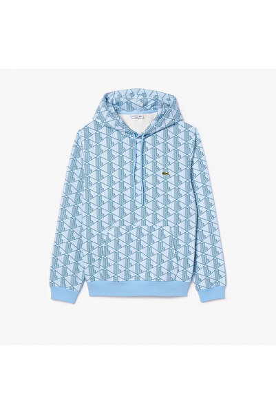 Lacoste Relaxed Fit Monogram Erkek Mavi Sweatshirt
