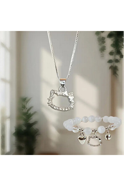 FM Hello Kitty Çelik Kolye ve Bileklik Seti — Şık ve Sevimli Kombinasyon