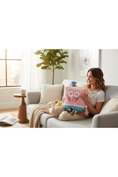 onestophube 60 cm Sünger Bob Büyük Boy Pembe Love Peluş Çift Seti