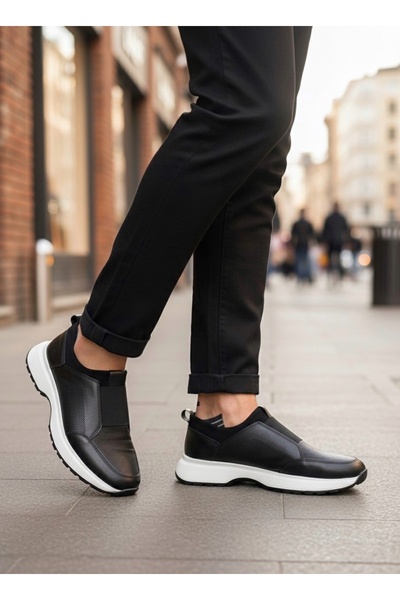 BOA Ba0244 Genuine Leather Inside and Outside with Straps Comfortable Sole Casual Black Men's Shoes