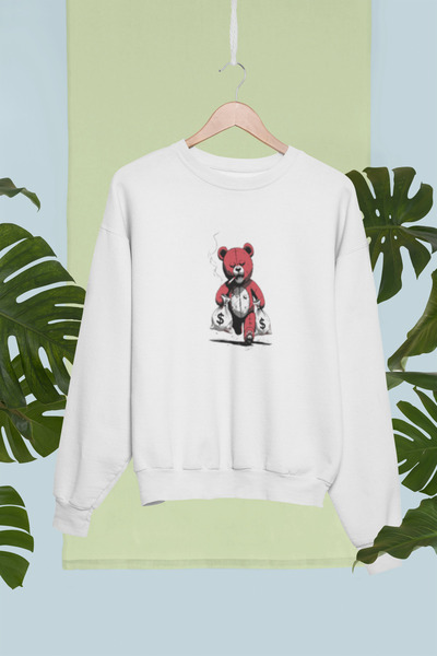 MG سويت شيرت تيدي مطبوع من القطن بأكمام طويلة وثلاثة خيوط شا مبطن بالصوف نيسكس