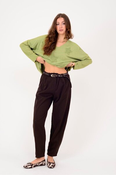 Park Moda 76053 Fish Scale Pattern Thin Belted Pants