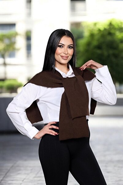 Dovil Жіночий трикотажний квадратний шарф коричневого кольору з відкритими плечима - офісний шарф і повсякденний шарф