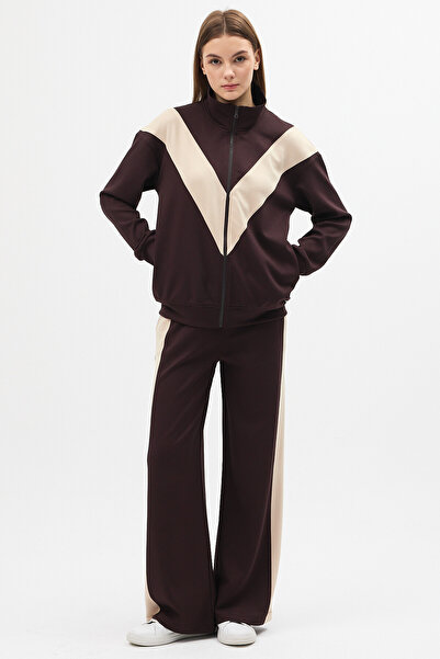 zitex Mock Neck Beige Paneled Modal Fabric Tracksuit Set