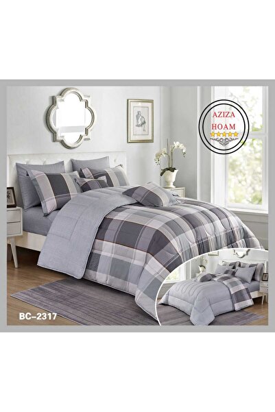 FABRIC 100% cotton, double size, 10 pieces. A stylish and modern gray checkered set, providing warmth and high quality for a modern bedroom.