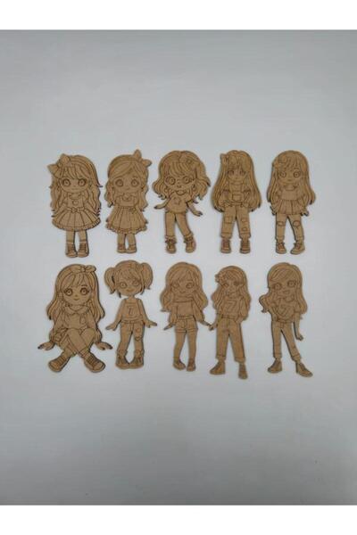 Saatistan 10'lu Ahşap Sevimli Kızlar Boyama Seti, Okul ve Etkinlik İçin