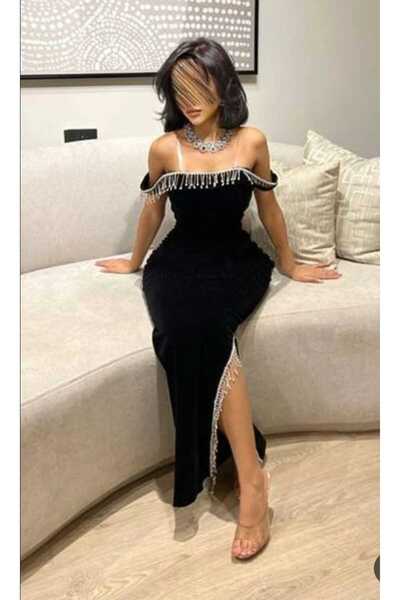 Heidi فستان أسود المخمل الفاخر