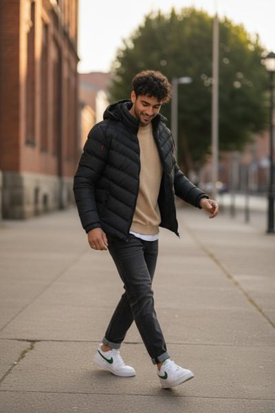 dehaine Black Jacket for Men, Detachable Hood, 13413