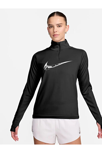 Nike Swoosh Kadın Siyah Çeyrek Fermuarlı Antreman Üstü